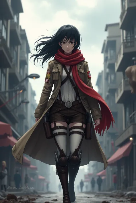 Mikasa Ackerman for attack on titan Anime 
Walking around in Marley 

