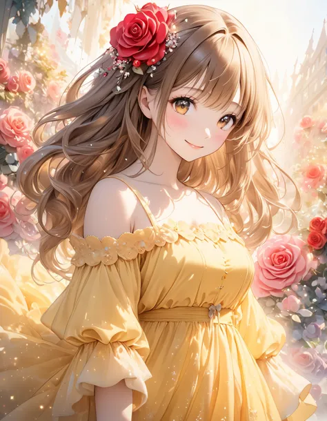 cute beautiful woman, smile, shy, light makeup, great proportion, background gentle color scheme, soft and fluffy calm effects, shading effects, gradation magic effects, (ultra detailed, absolutely resolution, best quality:1.3), 2.5D, delicate and dynamic,...