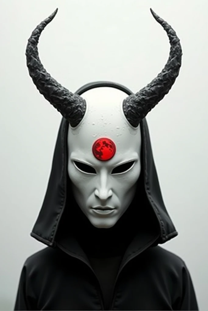  Make a white mask and simple , with small holes for the eyes ,  horns and the drawing of a red moon on the forehead