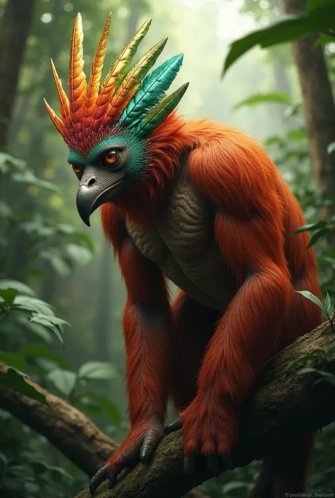 Human orangutan with a quetzals face 