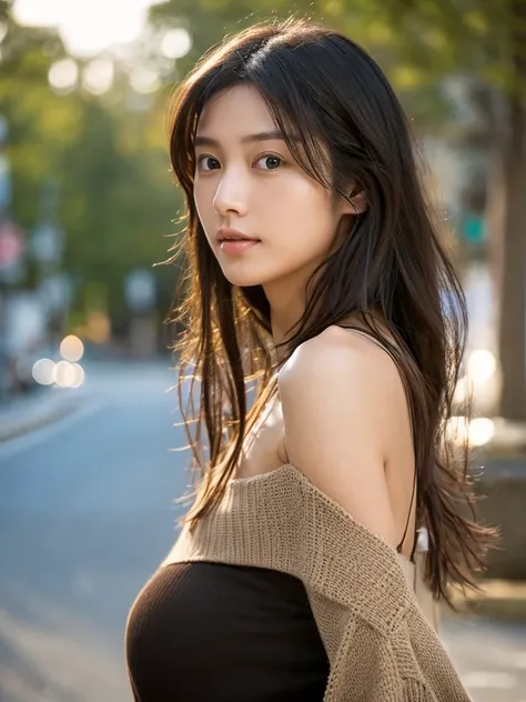 A hyper-realistic image of a single Japanese woman in her early 20s. Her skin has a warm beige tone with a natural, slightly rough texture that includes visible pores, fine lines, and subtle imperfections such as small blemishes, adding to the authenticity...