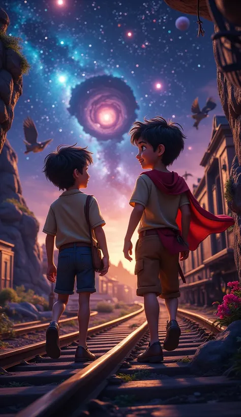 Night on the Galactic Railway, Giovanni and Campanella are boys and best friends. On the night of the Star Festival, the two board the Galaxy Express and travel through space and the present, past, and future.