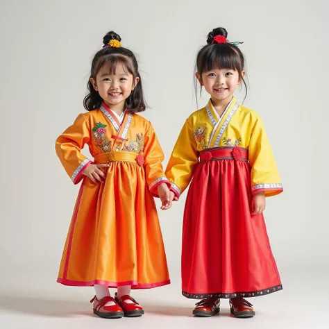 s korean boys and girls, age 8-12, traditional dress Fashion collection empowers creativity and individuality. Concepts:  clothing collection concept that can be customized in bright colors to express their unique personality.