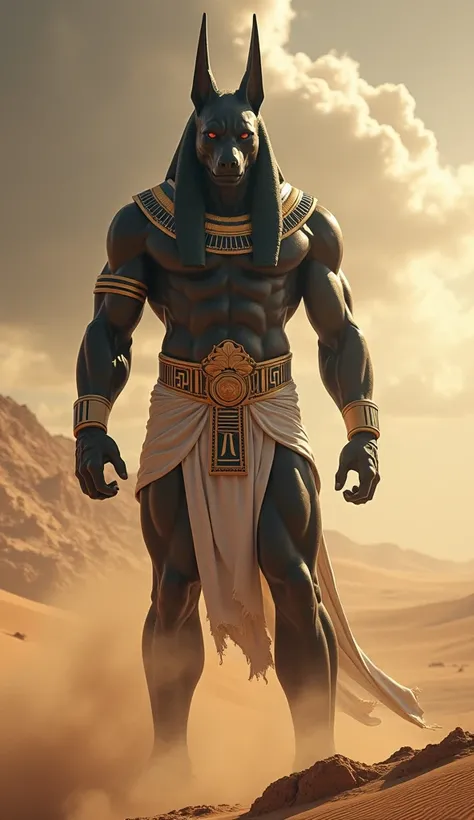 Create an epic and impressive photo of Anubis the god of Egyptian mythology must look big and strong must be amazing