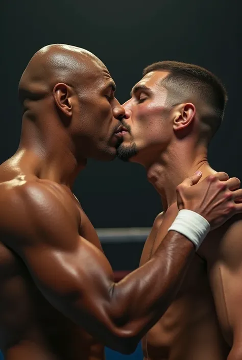 Mike Tyson and Jake Paul kissing on the lips