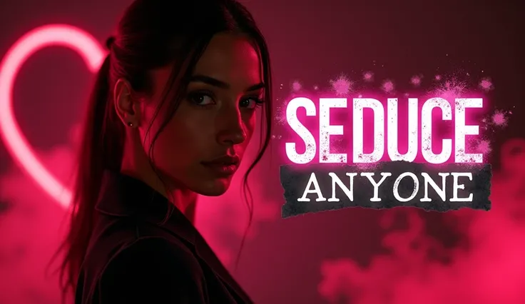 Design a bold, eye-catching YouTube thumbnail titled "Seduce Anyone" that exudes mystery and allure, enhanced by a trendy torn paper effect on the text for added visual intrigue. Place a confident, attractive individual as the central focus, styled in slee...