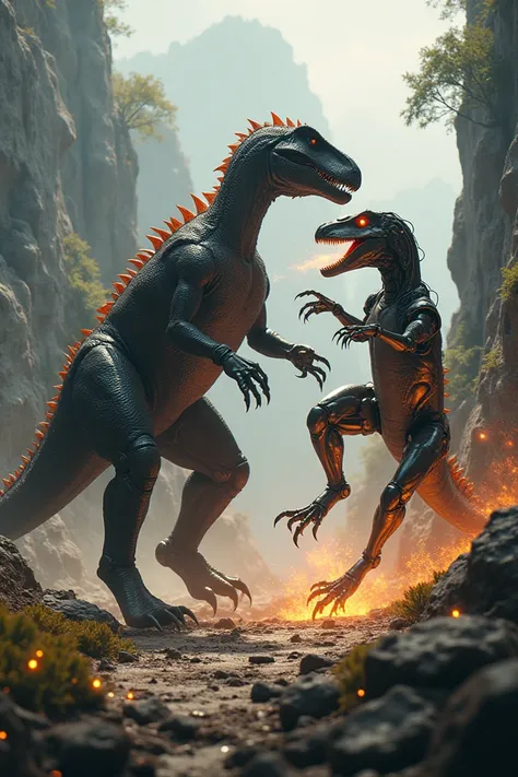 Indoraptor versus velociraptor robot
