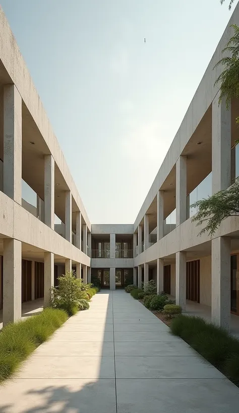 Modern school design india simple, minimalistic, exposed raw concrete 