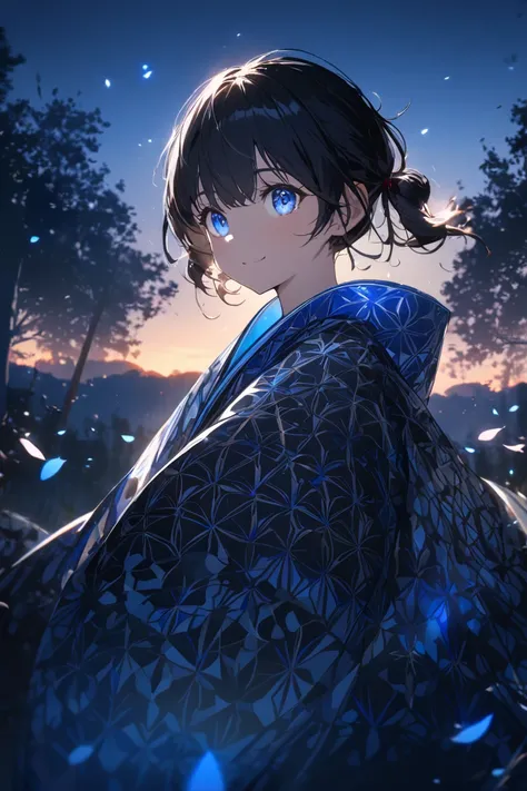 {{{masterpiece}}}, {{{best quality}}}, {{ultra-detailed}}, {cinematic lighting}, {illustration}, {beautiful detailed eyes},sfw,(solo:1.3), (boy:1.3), forest, (twintails,short hair,under face)full-body,from side,detailed patterned kimono, (black hair:1.3), ...