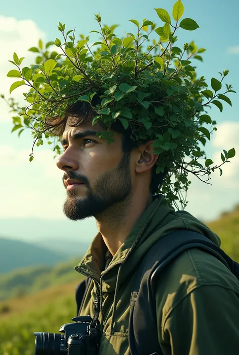 A male photographer grew a tree on his head that looked like a forest