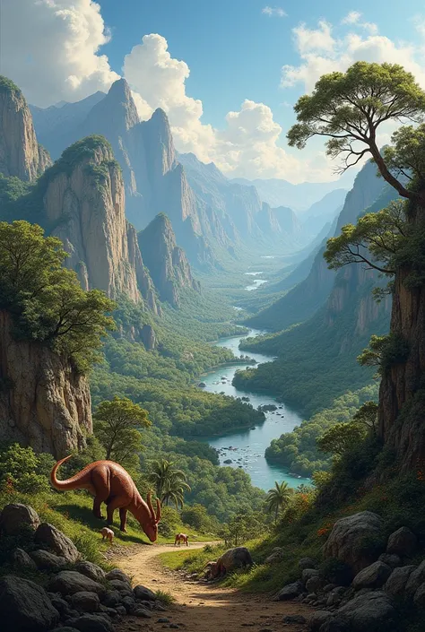 Scenery of the dinosaur era in the form of a beautiful painting 