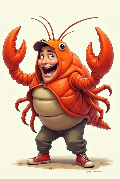 Drawing of a man in a shrimp costume 