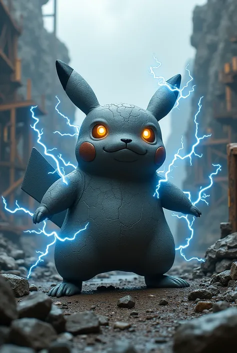  I want a lead-gray mining tailings to illustrate him as a Pokemon, For example Pikachu and that he has electricity all over his body 