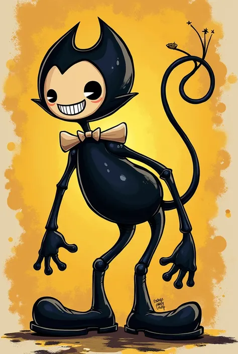 Create a cartoon inspired by Bendy the In Machine with a costume and whose gender is male 