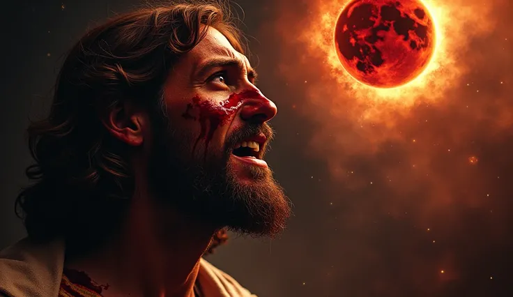 Blood on Jesus full face with blood moons and solar eclipses and sings in heaven and end times 