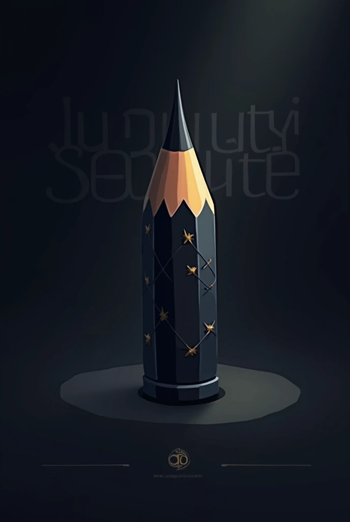 A logo of a standing very short and fat dark pencil with beautiful rounded design on a dark background soft lightning and the na BEAUTY ON PENCIL written behind the pencil 