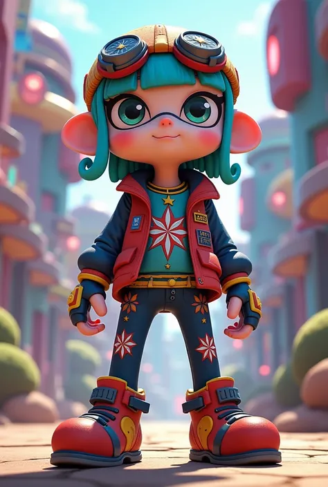 A splatoon inkling wearing an outfit inspired by a compass