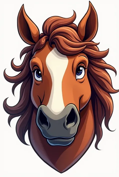 Make me a cartoon looking horse portrait with beautiful mane and it should look strong. It should be illustrate. Just the face