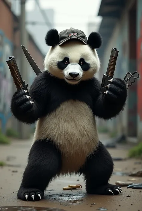 Bad panda with a W cap and weapons and West Santos shirt