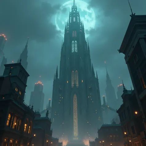 *(Picture of a tall, spooky tower in the middle of the city, glowing faintly)*