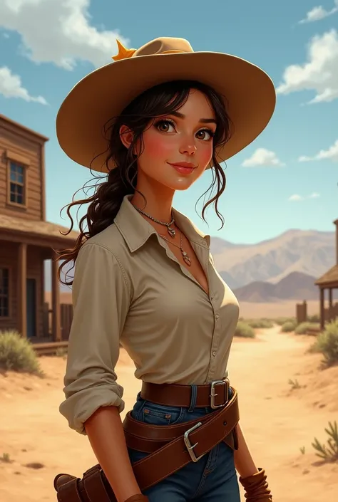 Loving woman wearing a hat in the Old West