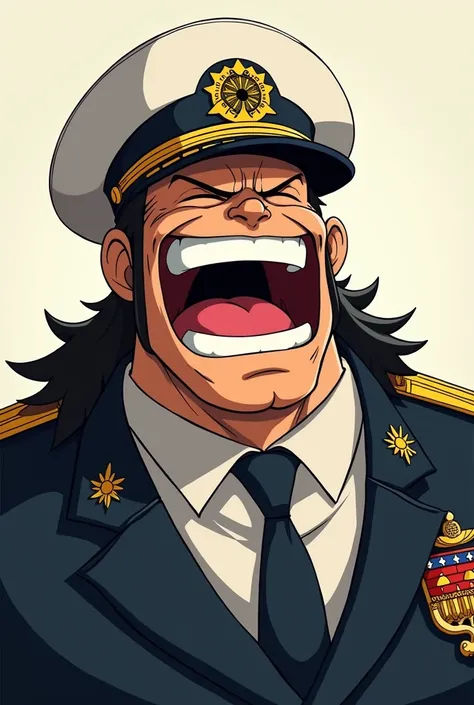 Monkey D Garp 2D animated picture wearing his marin inform laughing out tears