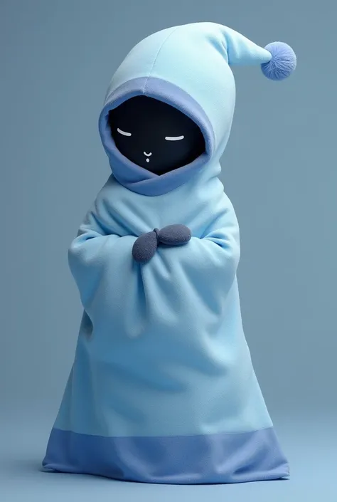 Astro is a light blue crescent waning moon. The left side of his face is black with a white star eye. He wears a cornflower blanket wrapped around his torso, obscuring his arms to the point where they are barely visible as faint furrows in the blanket. How...