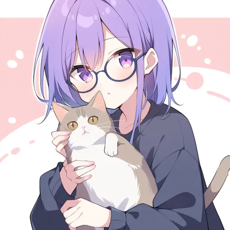 1 teenager((Glasses))、Holding a cat