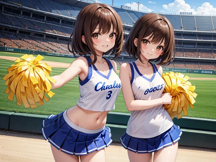  cheerleader　sleeveless baseball shirt　smile　cute　とてもcute　Brown Hair　 shortcuts　solo　１０age　cowboy shot