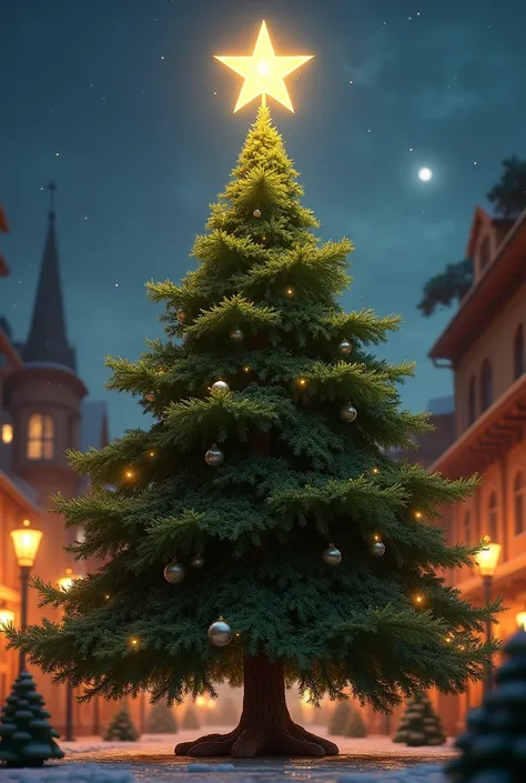 un sapin de Noel avec une étoile au sommet du sapin