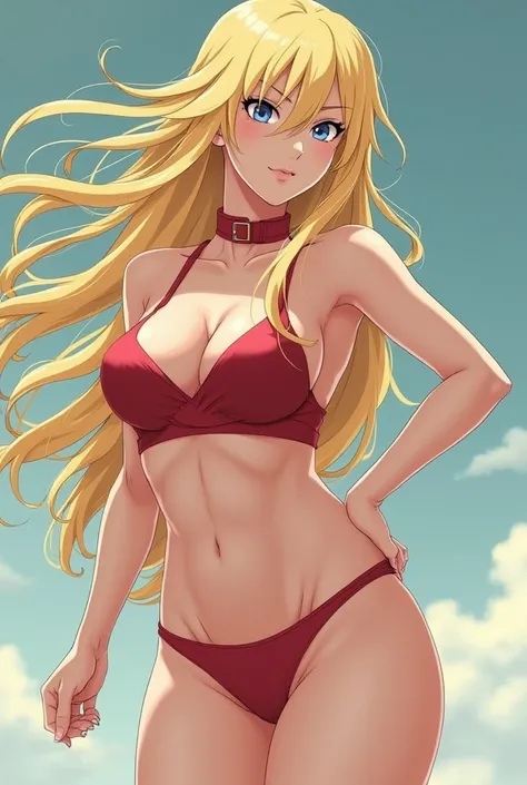 a girl (Tsunade style by Naruto )  with extra thin panties and very large extra large breasts and very well designed body