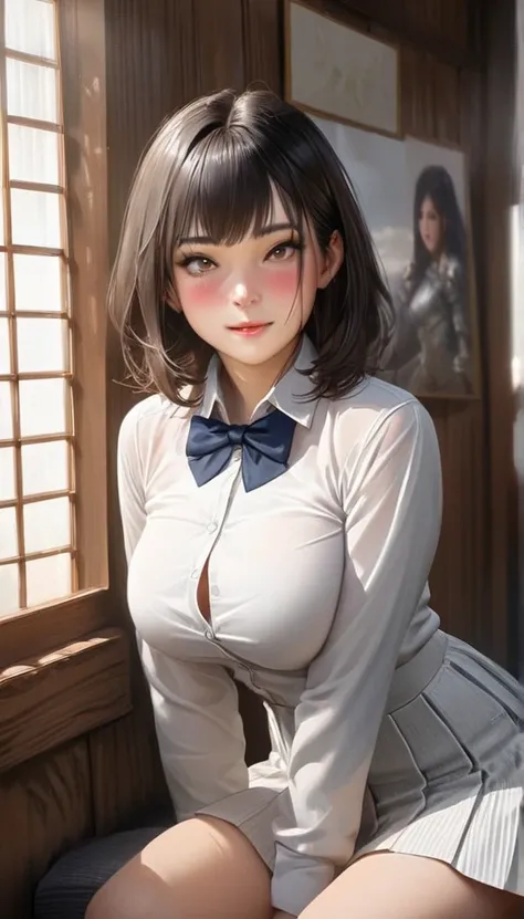 (8k,  RAW Photos,  best quality, Master:1.2), (Realistic, photo-Realistic:1.37),  super detailed,  1 girl, cute, Alone,  beautiful Japanese girl with beautiful details ,  detailed face ,   knight ,  is sitting, Date, ( blushing), (smile: 1.1), (shut up), B...