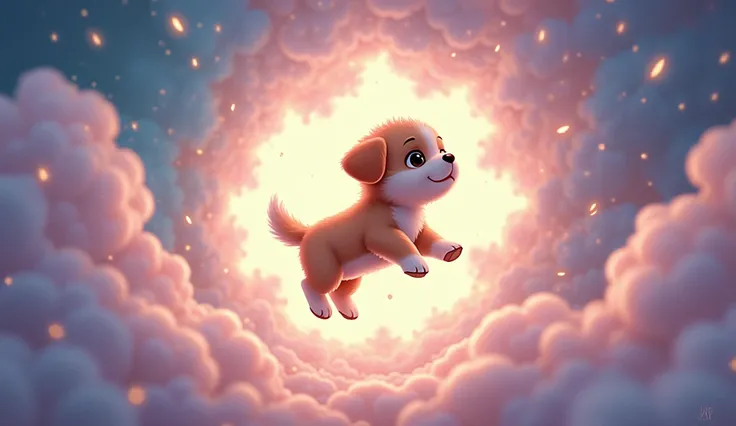 Anime, small brown puppy floating in a very beautiful void, 