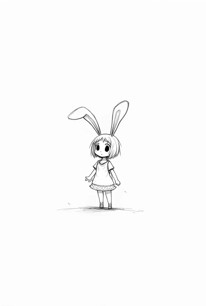 Gambarkan Yuni anime masih anak - anak,  with a picture of the whole body with rabbit ears without color, sketch of a black and white line only 