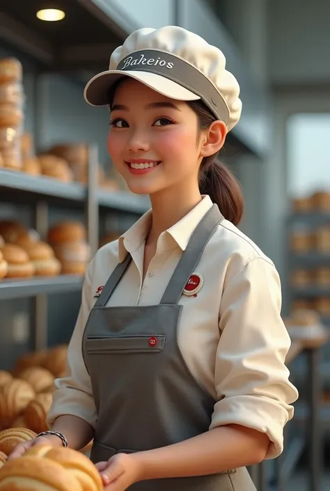   with character scenes of happy Asian Thai adults wearing bakery hats and suits and bags、Create realistic images with bakery hats and suits and bags like https ://www.shutterstock.with/image-photo/man-down-syndrom-helping-prepair-bread-2239624035 