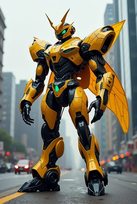 Create me a Power Ranger-style zord about a bee, But do it in the form of an animal not directly like Megazord.