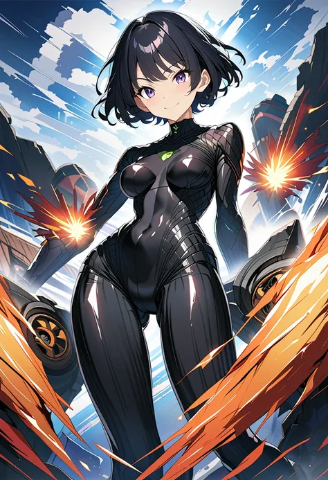 score_9,score_8_up,score_7_up,source_anime,rating_safety,masterpiece,best quality,hyper detailed,super fine illustration,8k,nsfw,BREAK 1girl,30yo,(black hair,short hair:1.1),smile,middle breast,BREAK black tight body suits,BREAK standing,BREAK battlefield,...