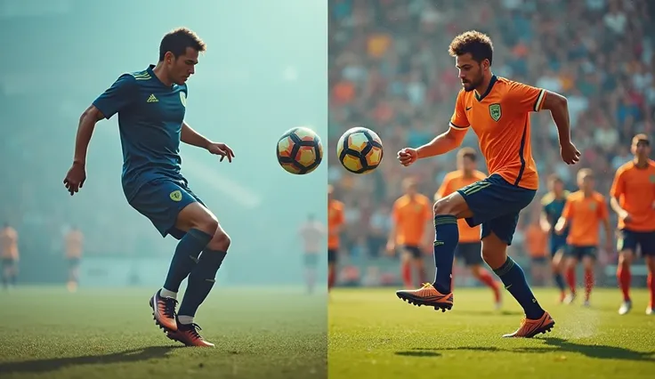 A 1 vs. 100 Soccer Juggling Challenge Comparison image visually captures the stark contrast between individual brilliance and collective effort:

1. Left Side - "1 Juggling":

A single soccer player is showcased in focus, juggling a football effortlessly w...