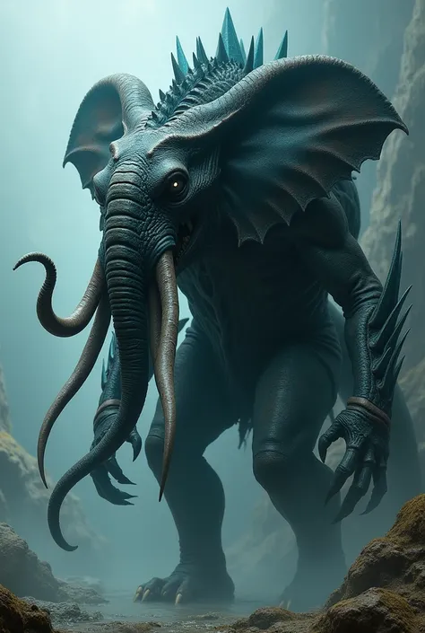 Xenomorph Elephant Dragon Cthulhu. I have No eyes. I have Tentcale Face and body, Sharp claws, sharp teeth, and a sharp, several horns, several tusks, a bladed tail, and bladed tentacles, and bladed wings. I am able to spit lethal deadly liquids. I am able...