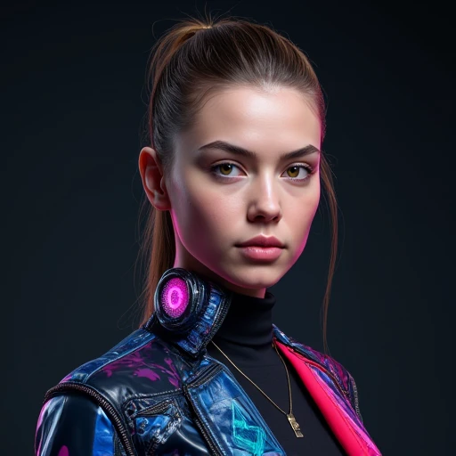 A highly detailed and visually stunning gaming avatar headshot. Create a realistic human character with a sharp, defined jawline, intense eyes, and a confident expression. The character should have futuristic cyberpunk-inspired elements, such as subtle neo...