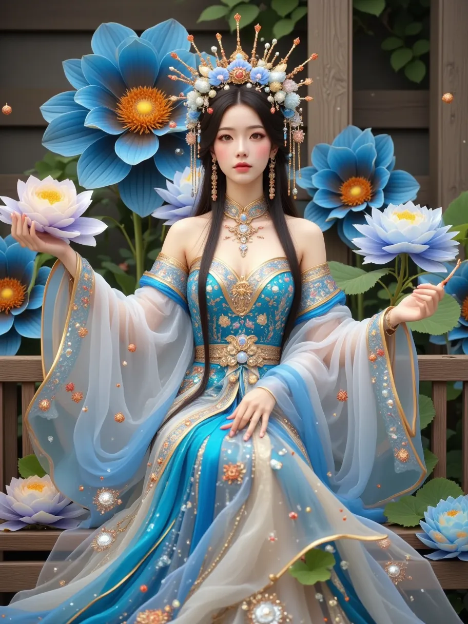 ancient chinese《classic of mountains and seas》, falling like a star ，peony essence ， is huge ，, the flowers are blue, and the pe...