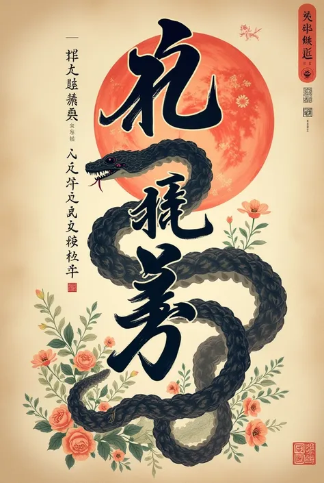 Lucky characters，calligraphy，Snake creative ， book in the year of Jia Chen