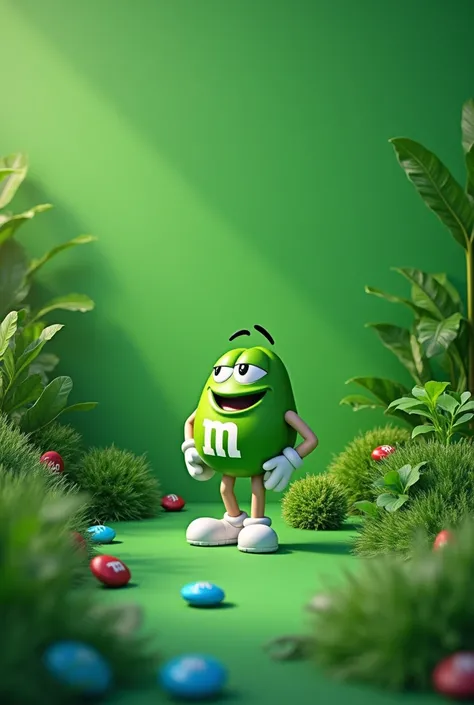 Complete green background with the letter M&M in the middle 