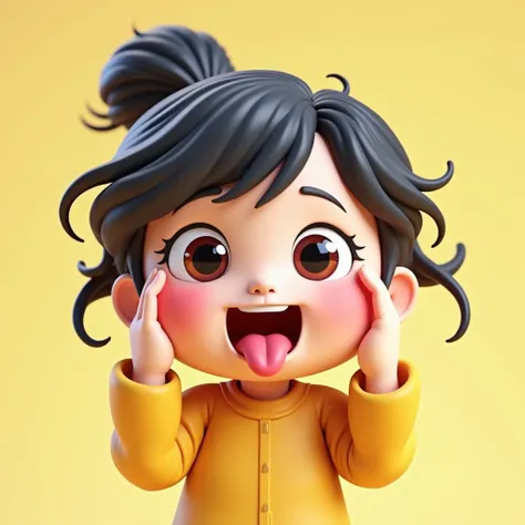 create a 3D cartoon, Chibi style, A young Asian girl with a cheeky grin, pulling her eyelids down with her fingers and sticking out her tongue in a playful taunt