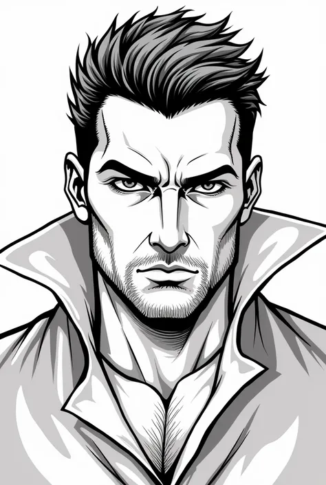 Hot handsome vampire with short hair and beard coloring page line art clean adges blocked