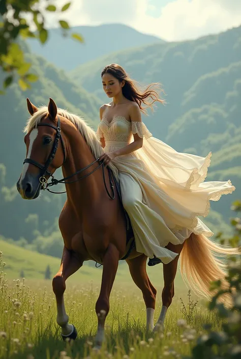 A woman riding a horse