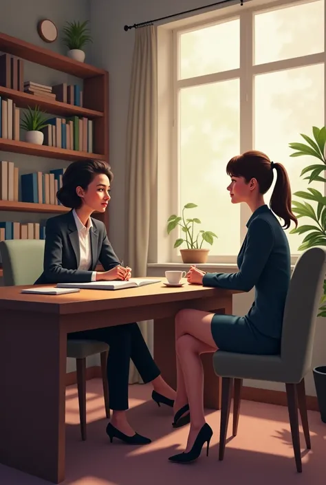 An image where a psychologist is seen talking to a university student
That they are women 