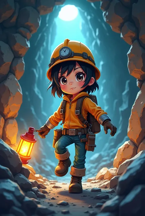 Asme an anime-style drawing of a mining girl 