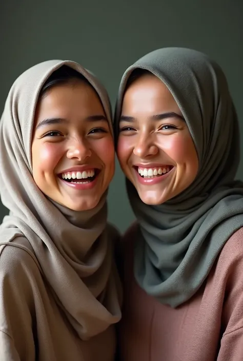 High resolution, Two girls wearing a hijab and laughing realistically