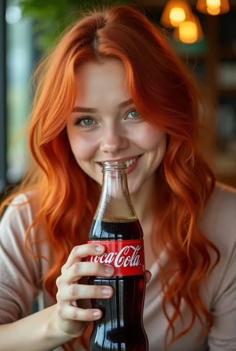 Redhead drinking Coca-Cola